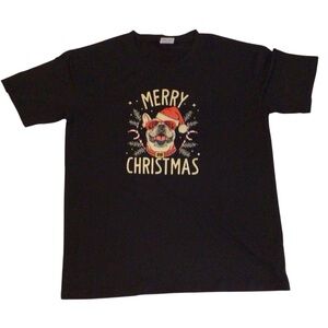 Men Black Merry Christmas T-Shirt Size Small